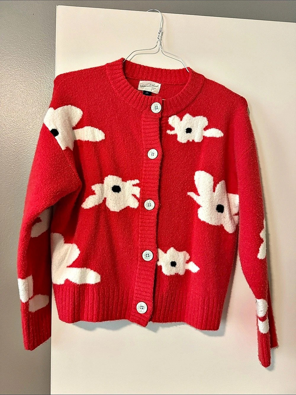 Universal Thread Women's Button-Front Red & White Floral Cardigan